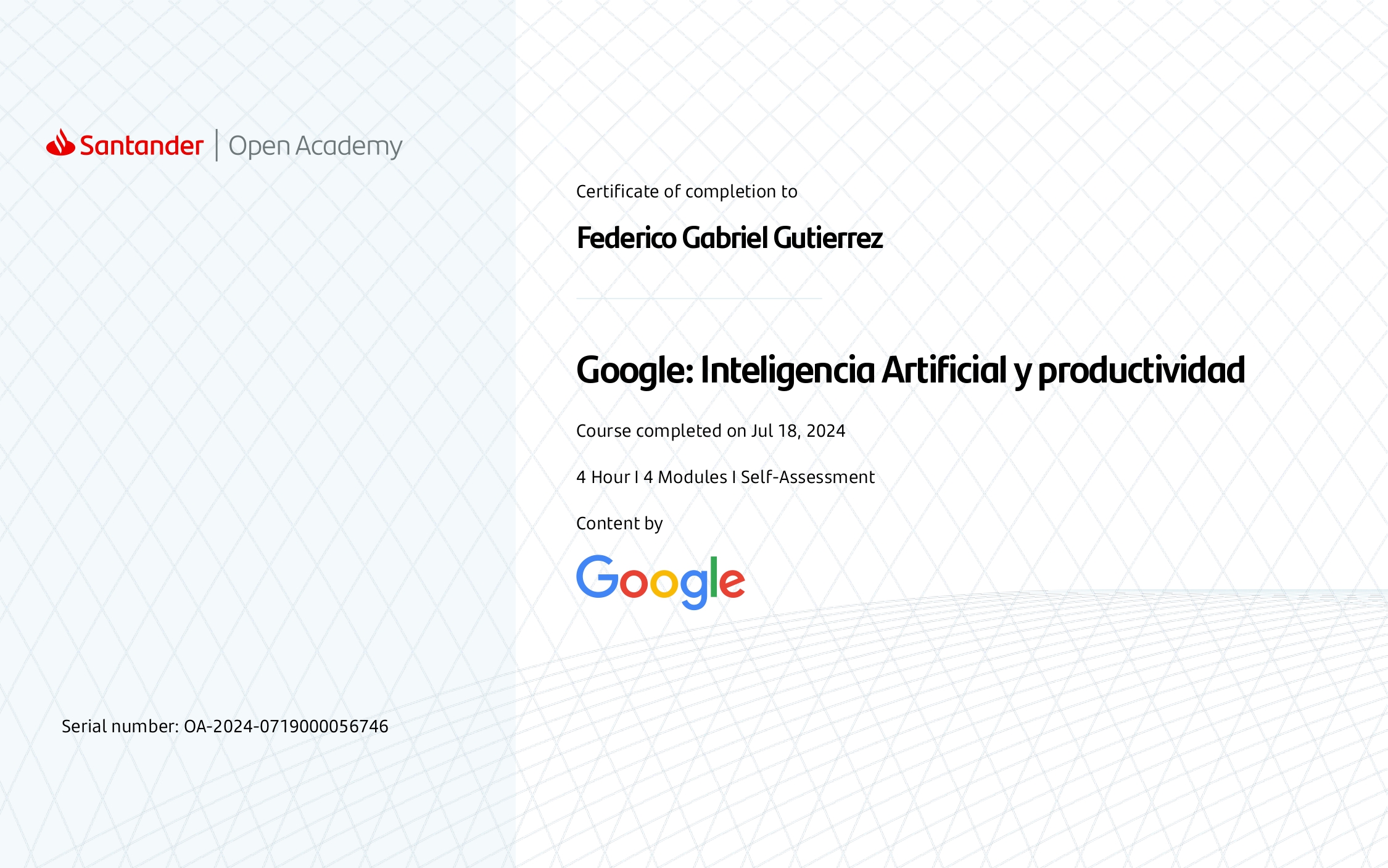 Certificado Google: Inteligencia Artificial y Productividad