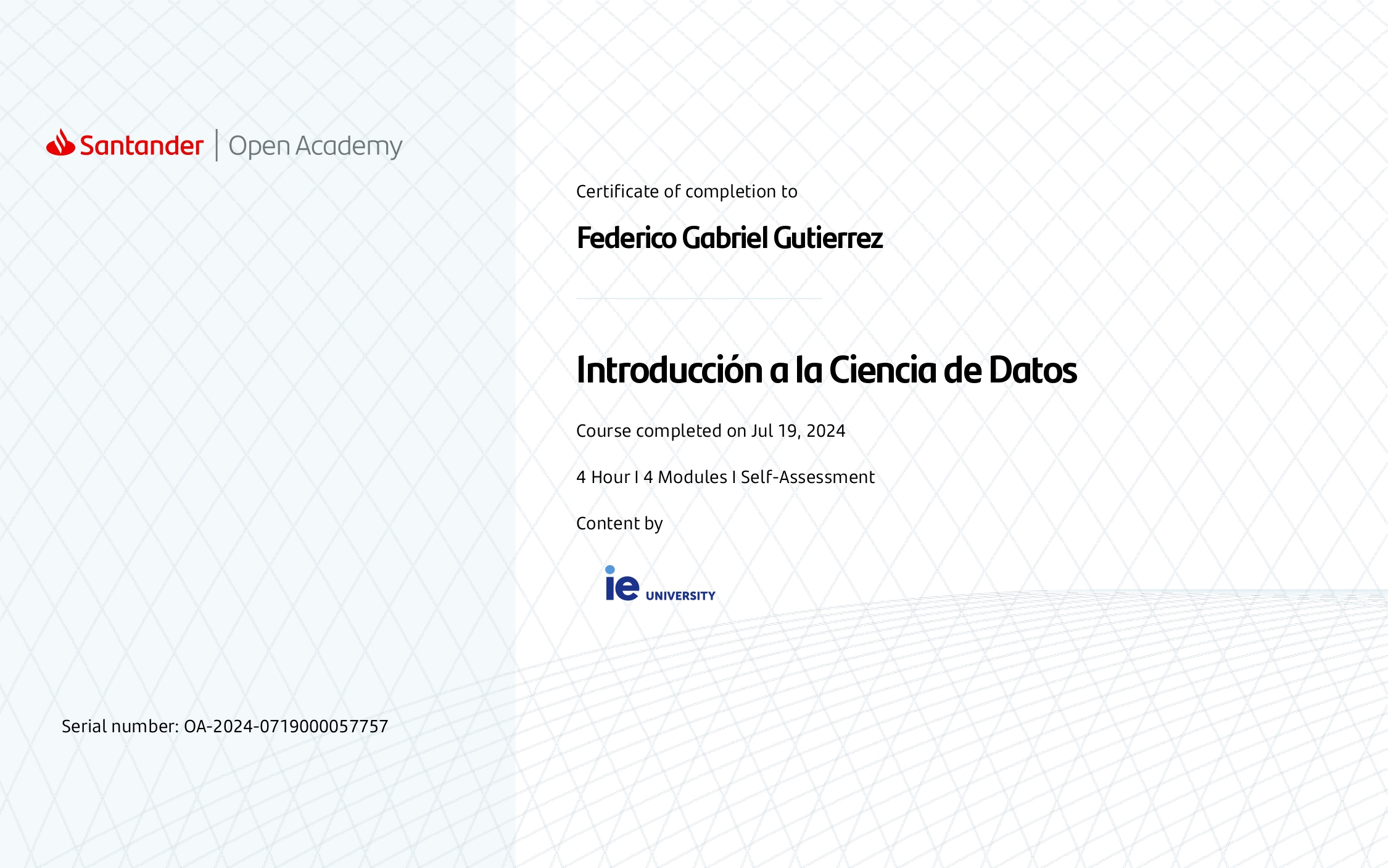 Certificado Introduccion a la Ciencia de Datos