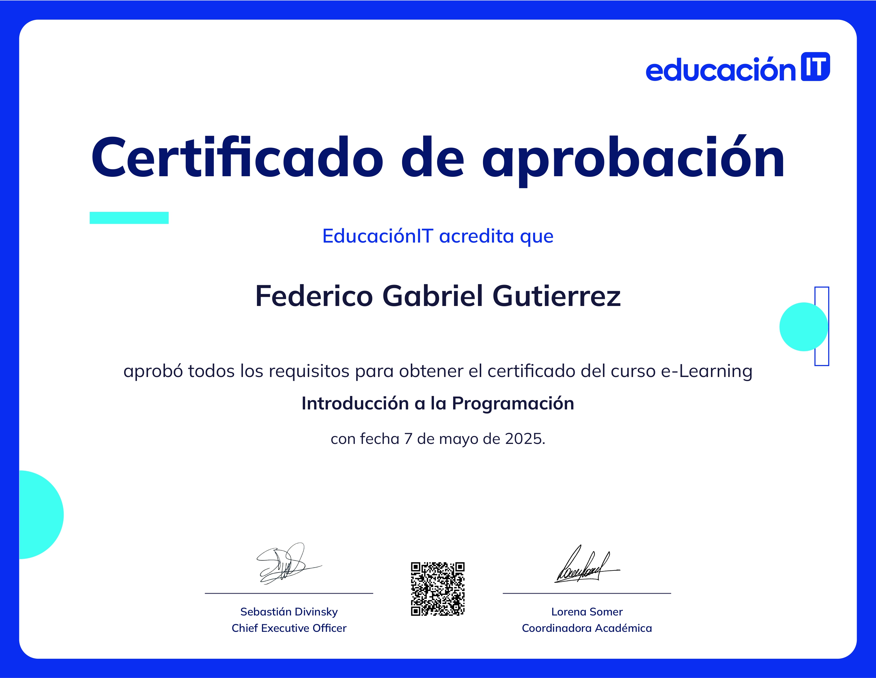 Certificado Introducción a la Programación