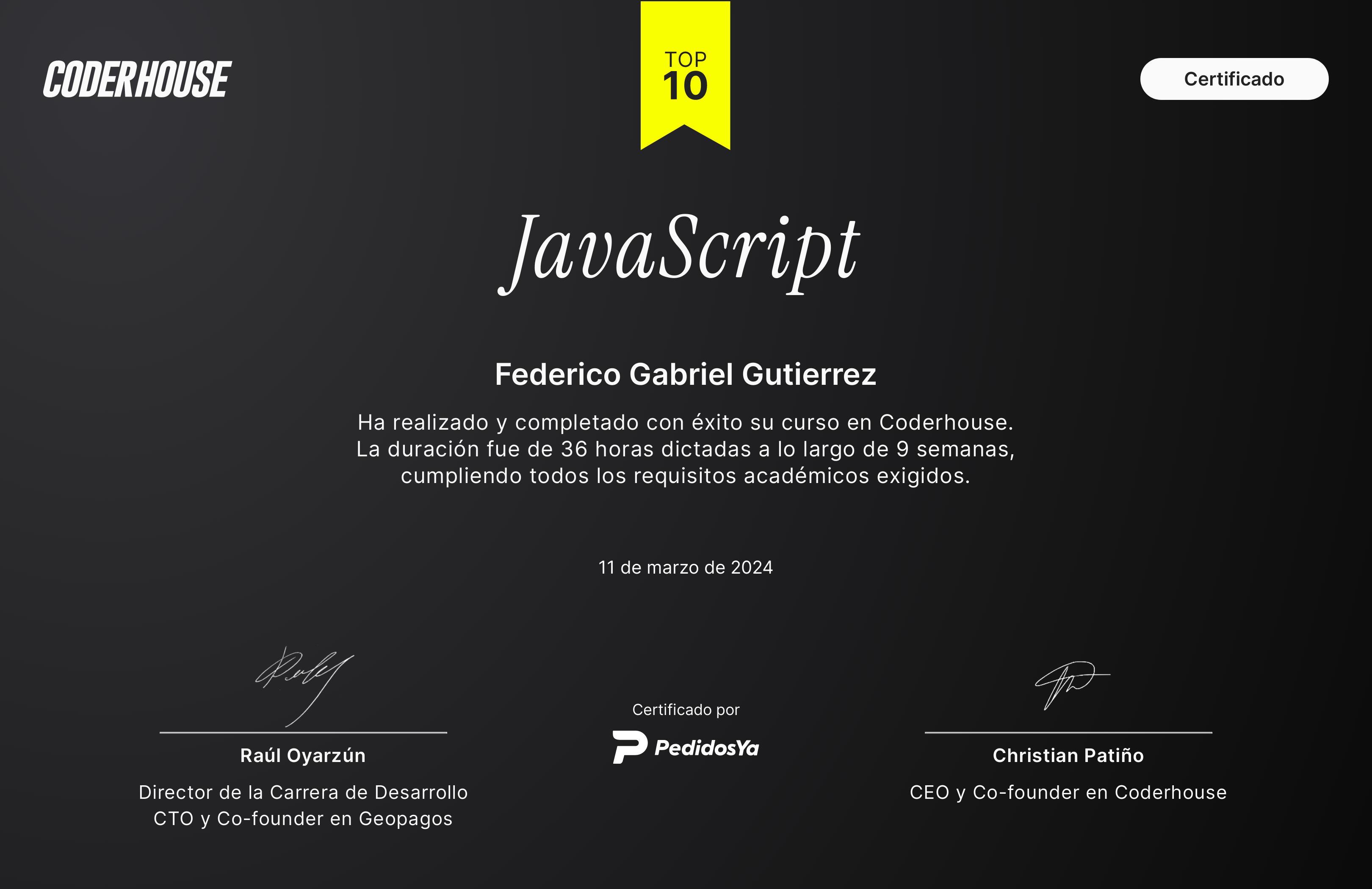 Certificado JavaScript