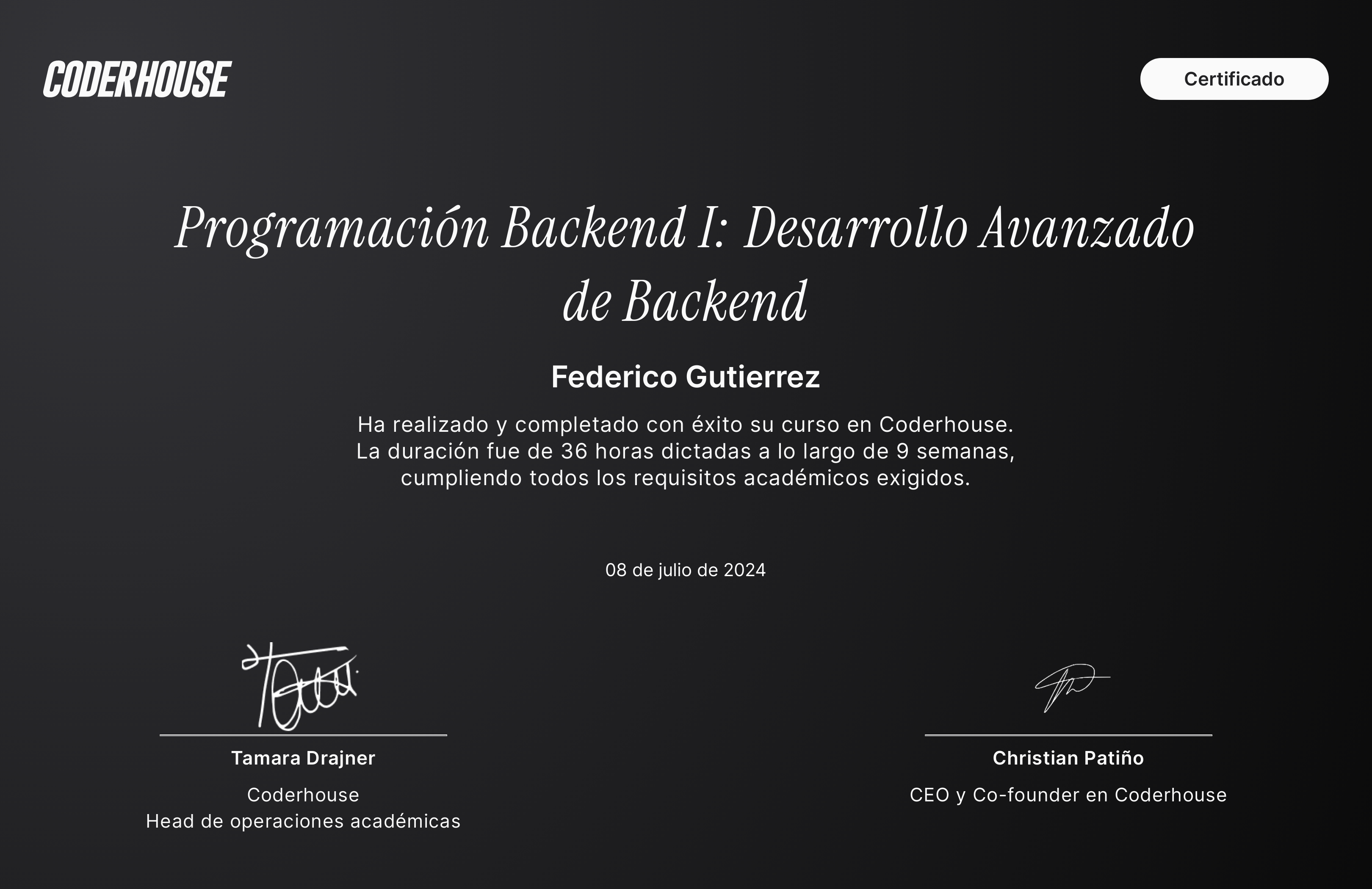 Certificado Programación Backend I