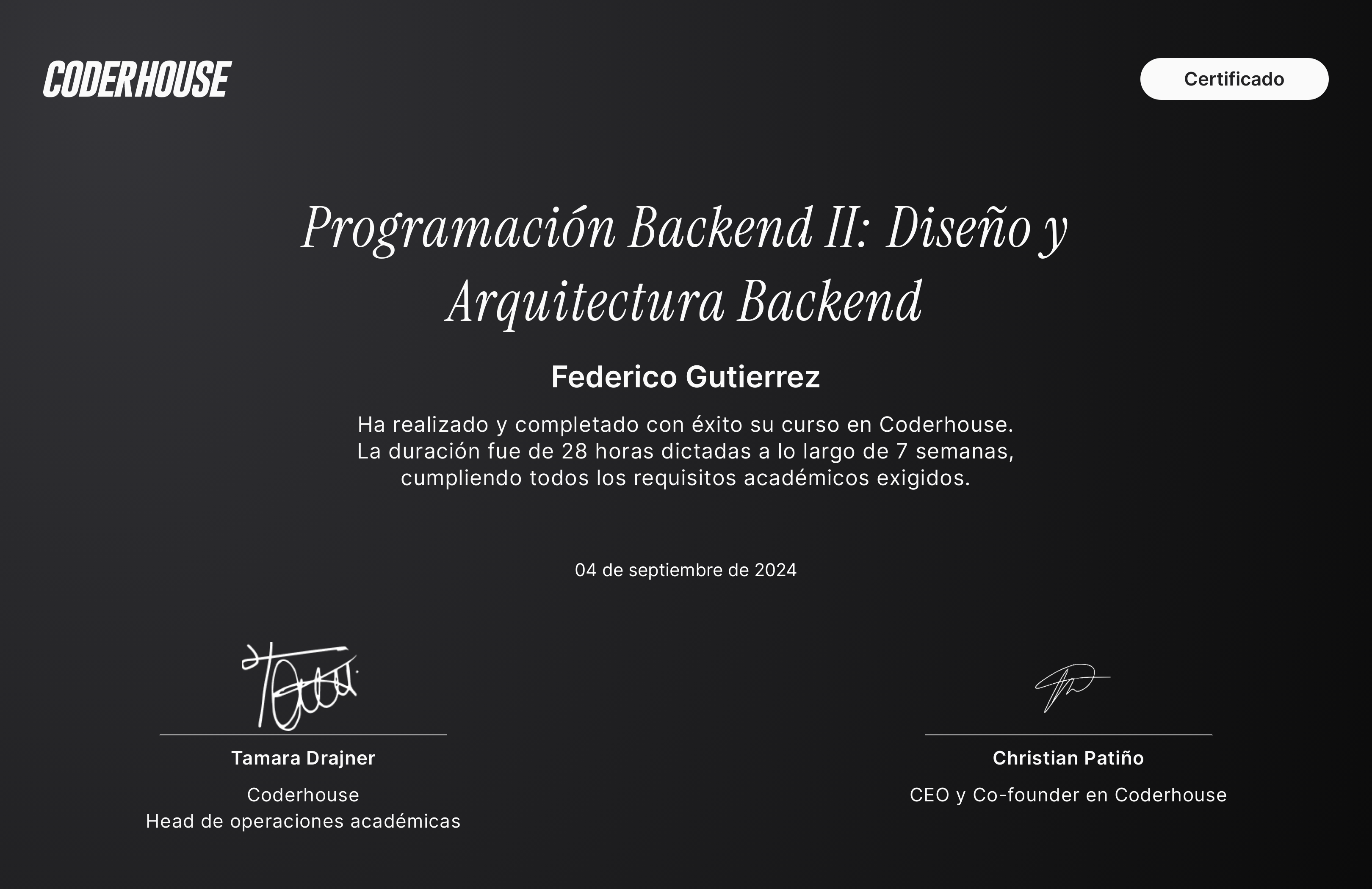 Certificado Programación Backend II