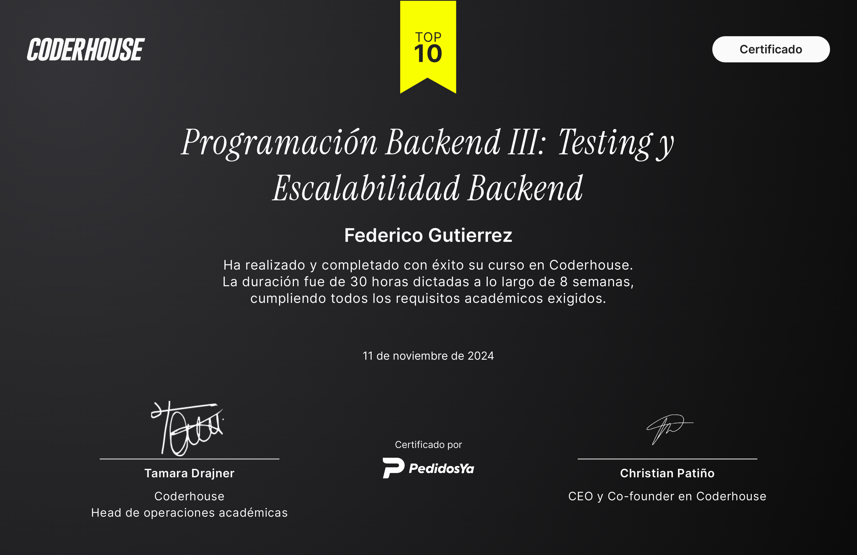 Certificado Programación Backend III