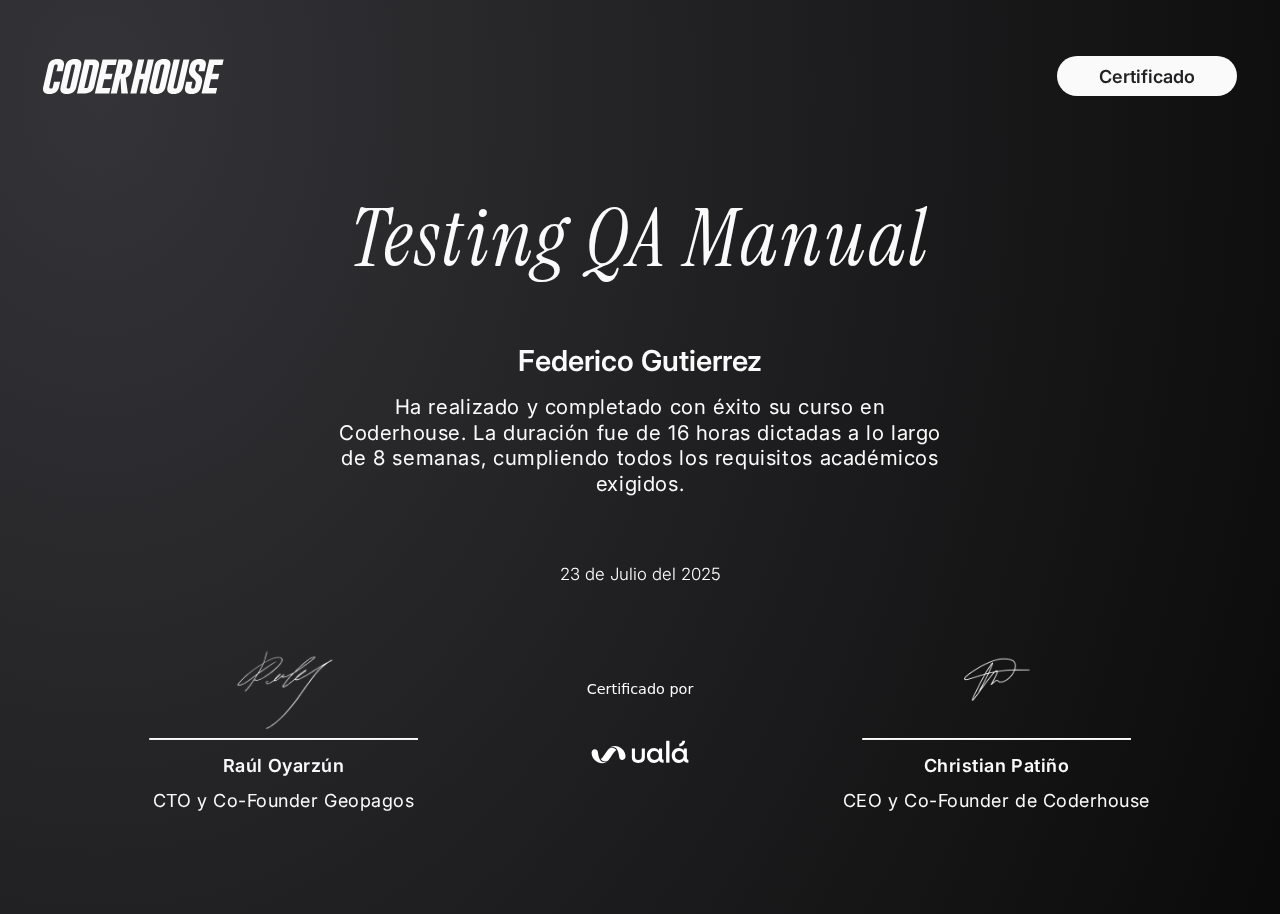 Certificado Testing QA Manual